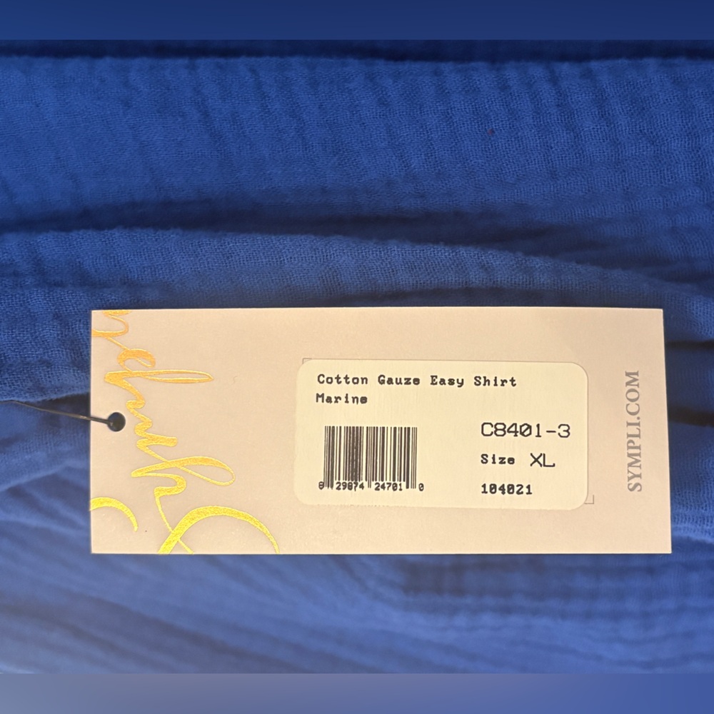 SYMPLI COTTON GAUZE EASY BUTTON UP SHIRT BLOUSE COLOR: MARINE SIZE XL NEW - Picture 10 of 13
